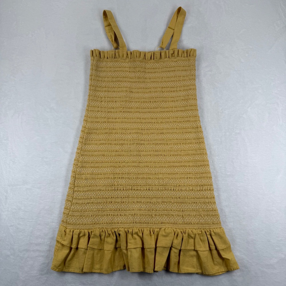 American Eagle Yellow Smocked Cotton Linen Ruffle Mini Dress Small 6477652458